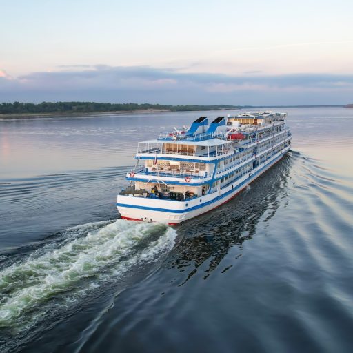 Passenger ship on a cruise on the Volga river in Volgograd in Russia